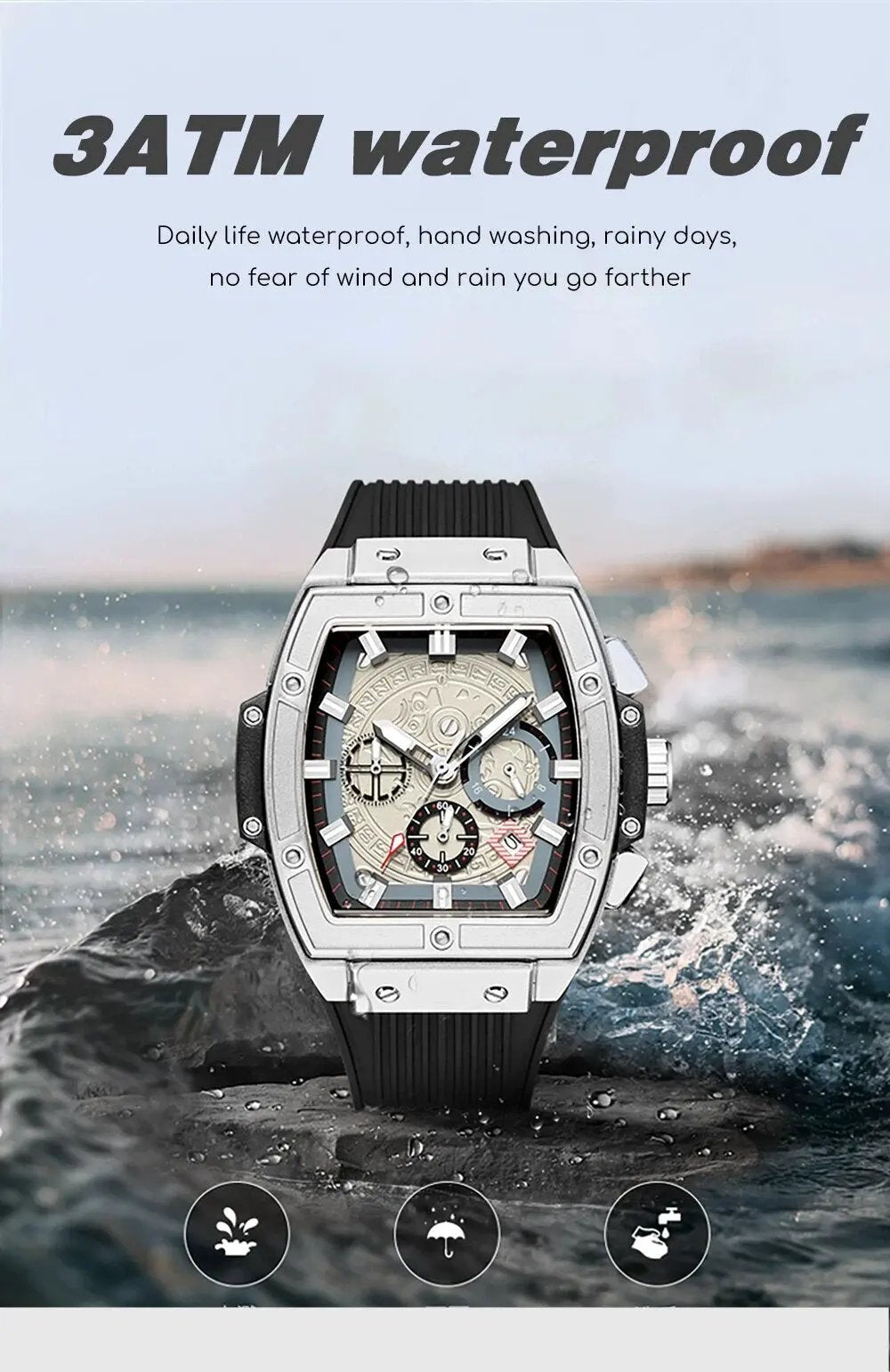 RUIMAS Watch for Men Fashion Luxury Sport Military Watches Silicone Strap Waterproof Quartz Casual Wristwatch Clock Montre Homme 333 by MEGIR WATCH GROUP