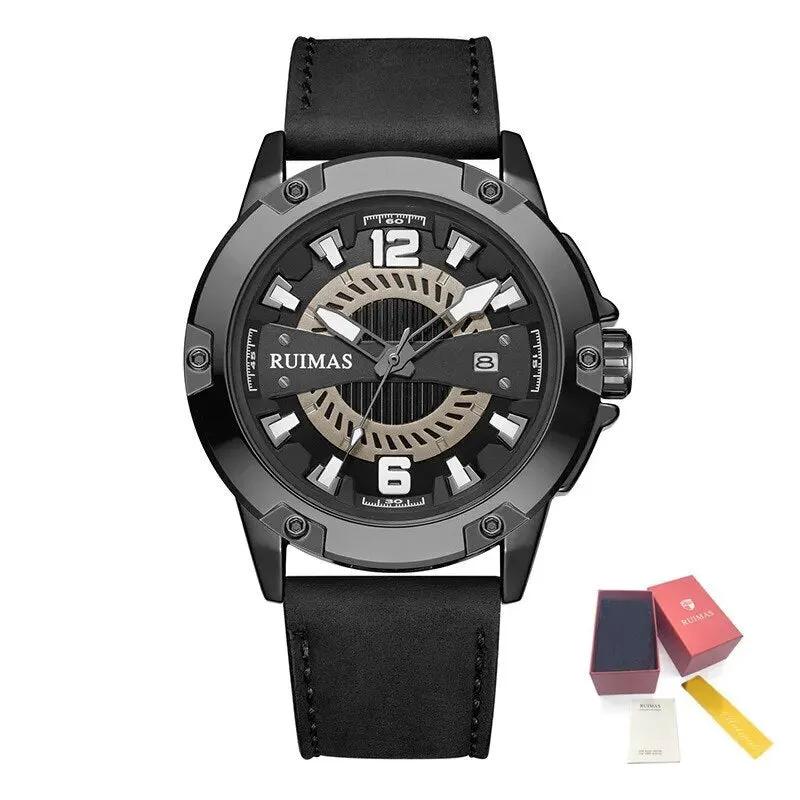 RUIMAS Luxury Men Watches Leather Strap Sport Casual Wristwatches Waterproof Luminous Date Clock Big Dial Montre Homme 302 by MEGIR WATCH GROUP