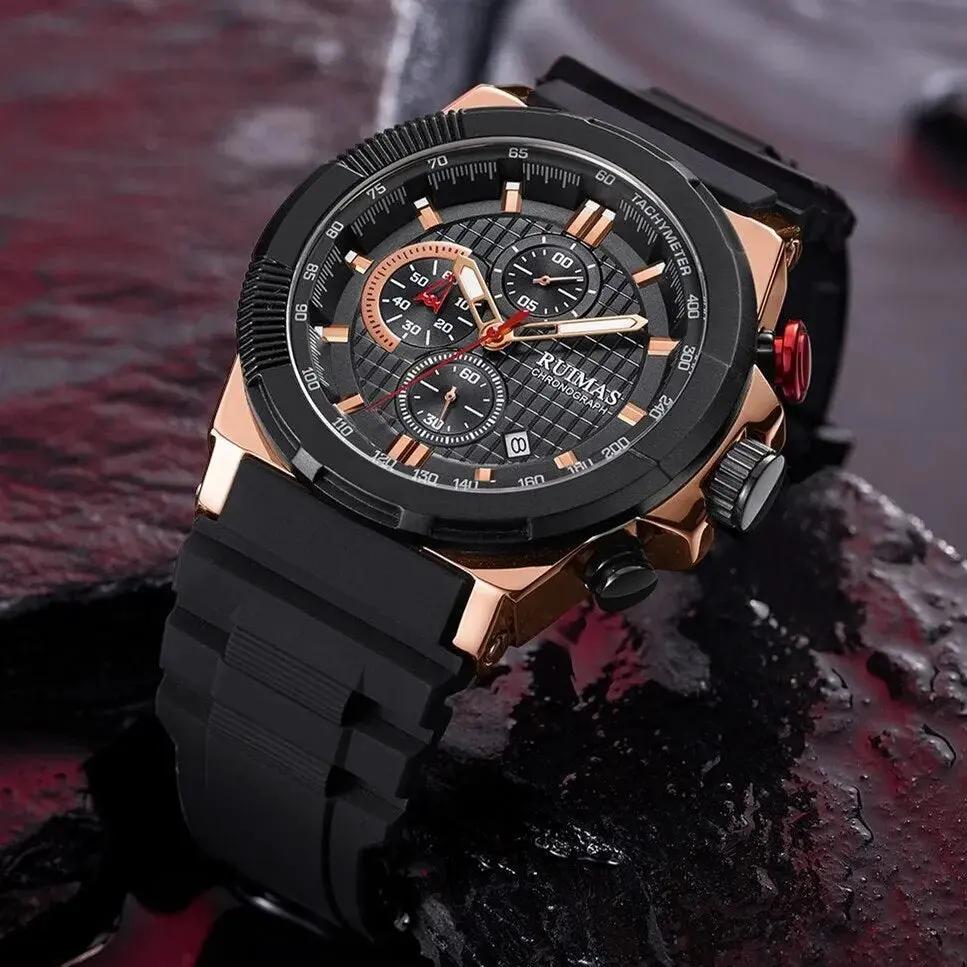 RUIMAS Relogio Masculino Luxury Mens Watches Silicone Strap Quartz Sports Wristwatch Luminous Hands Clock Chronograph Auto Date 583 by MEGIR WATCH GROUP