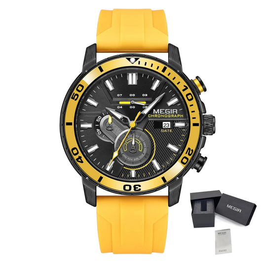 MEGIR Luxury Military Watches for Men Fashion Sport Quartz Wristwatch Waterproof Silicone Band Male Clock Chronograph with Date 2224 by MEGIR WATCH GROUP