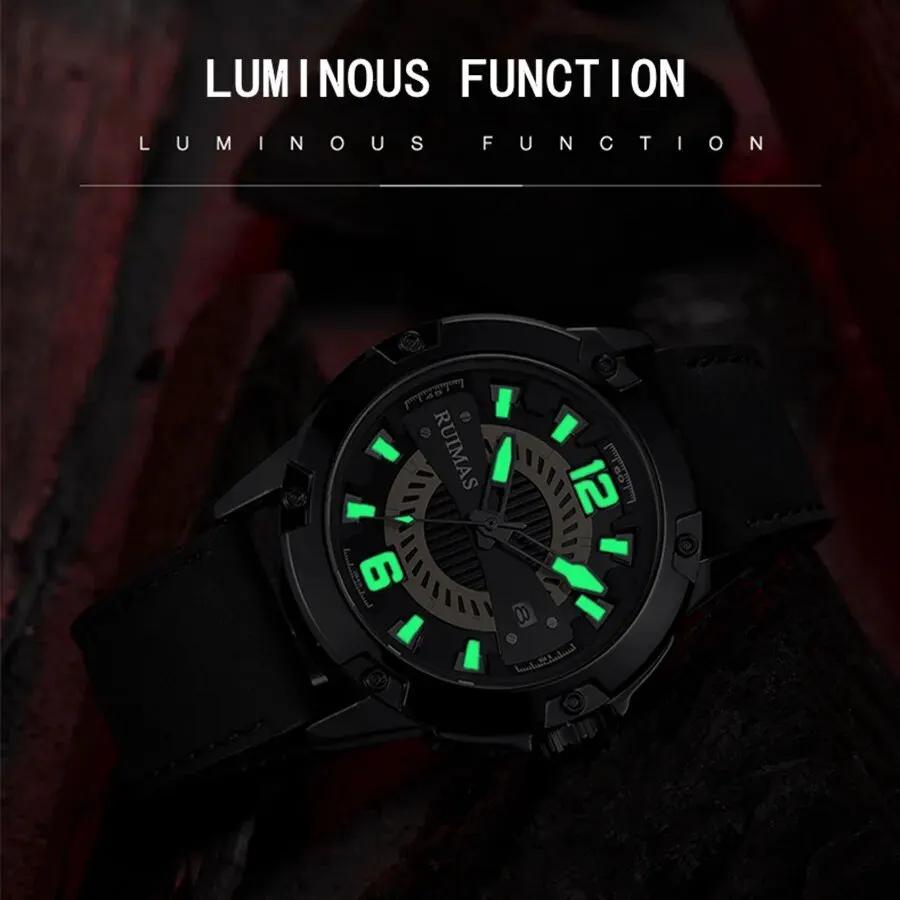 RUIMAS Luxury Men Watches Leather Strap Sport Casual Wristwatches Waterproof Luminous Date Clock Big Dial Montre Homme 302 by MEGIR WATCH GROUP