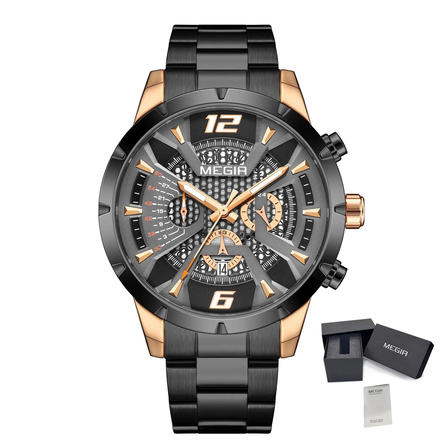 MEGIR Stainless Steel Bracelet Watch for Men Luxury Business Casual Quartz Wristwatch Date Clock Chronograph Big Dial Reloj Hombre 2221 by MEGIR WATCH GROUP
