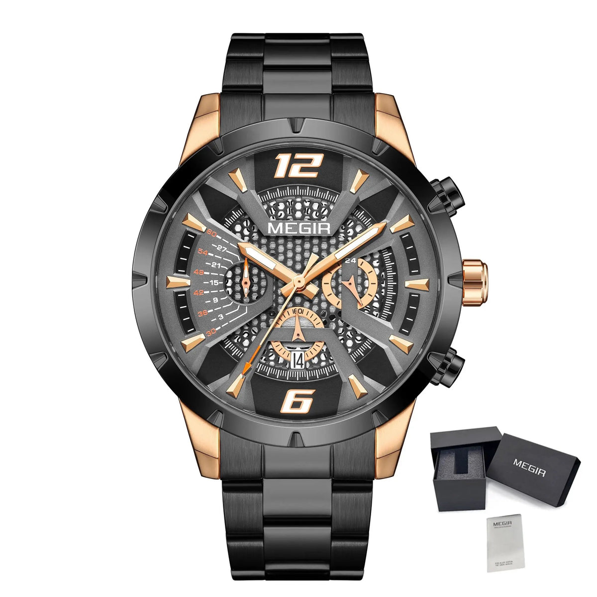 MEGIR Stainless Steel Bracelet Watch for Men Luxury Business Casual Quartz Wristwatch Date Clock Chronograph Big Dial Reloj Hombre 2221 by MEGIR WATCH GROUP