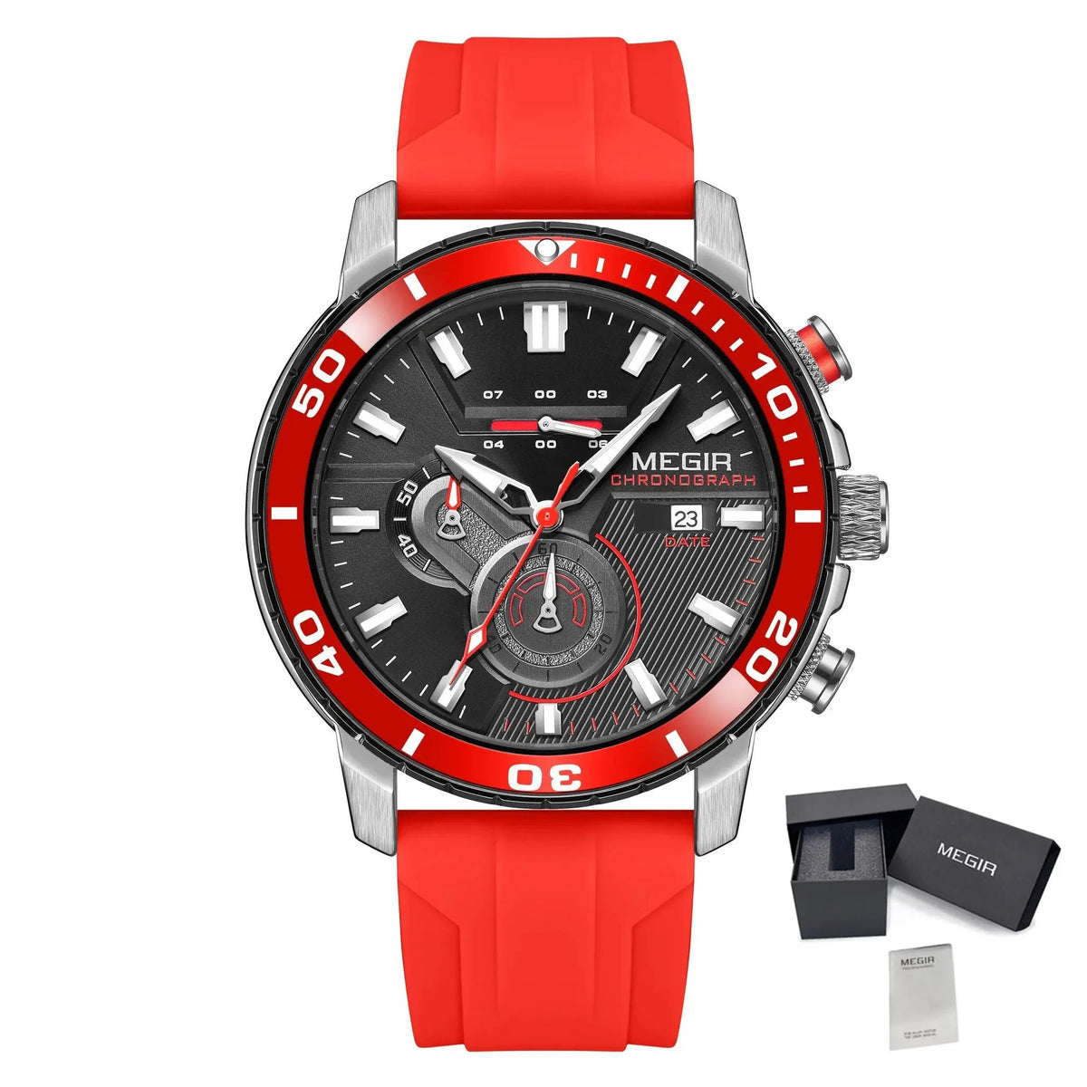MEGIR Luxury Military Watches for Men Fashion Sport Quartz Wristwatch Waterproof Silicone Band Male Clock Chronograph with Date 2224 by MEGIR WATCH GROUP