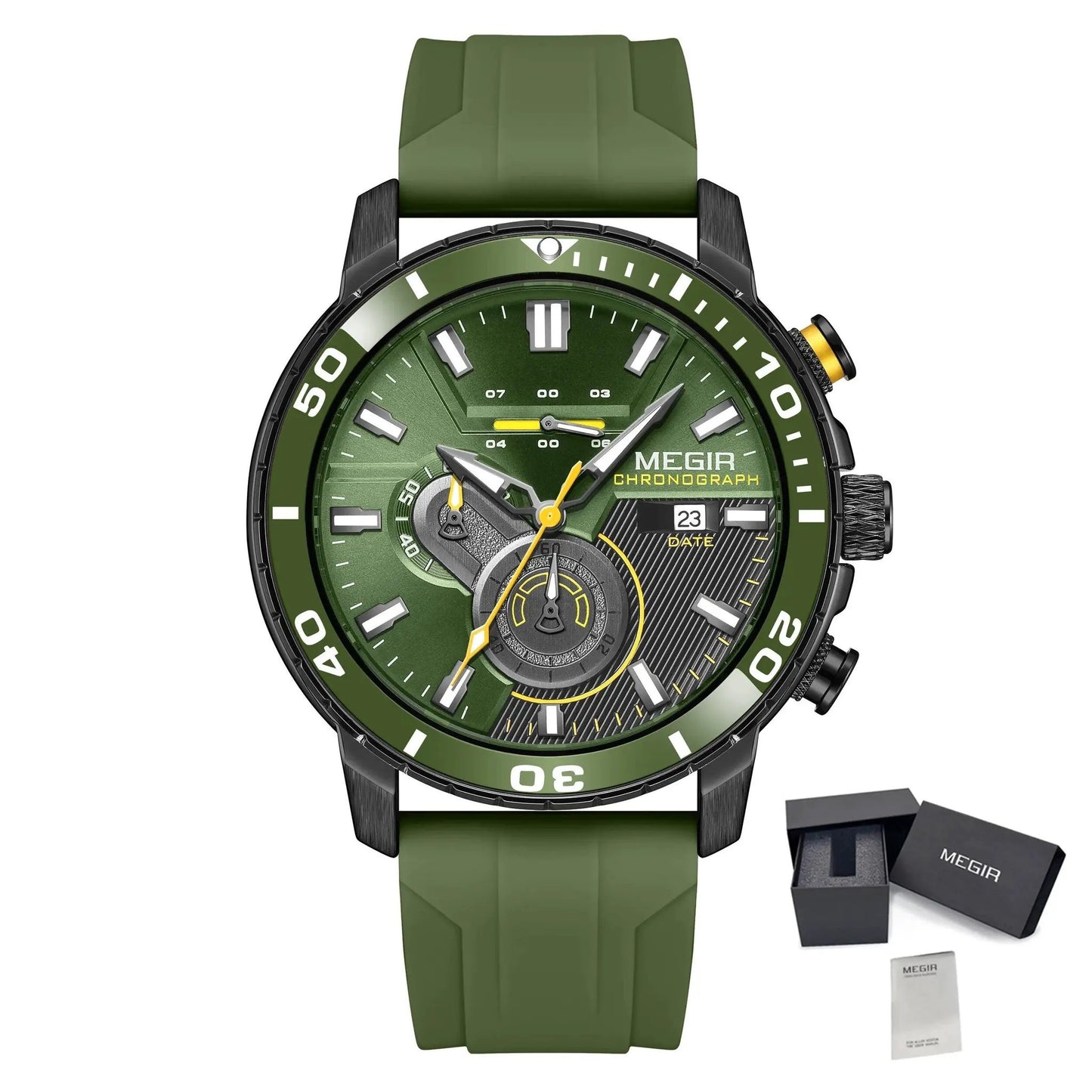MEGIR Luxury Military Watches for Men Fashion Sport Quartz Wristwatch Waterproof Silicone Band Male Clock Chronograph with Date 2224 by MEGIR WATCH GROUP