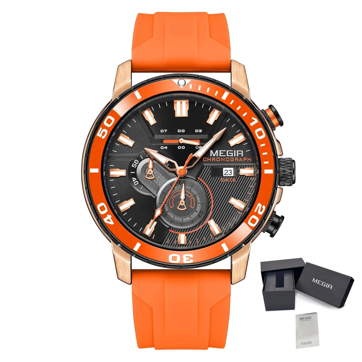 MEGIR Luxury Military Watches for Men Fashion Sport Quartz Wristwatch Waterproof Silicone Band Male Clock Chronograph with Date 2224 by MEGIR WATCH GROUP