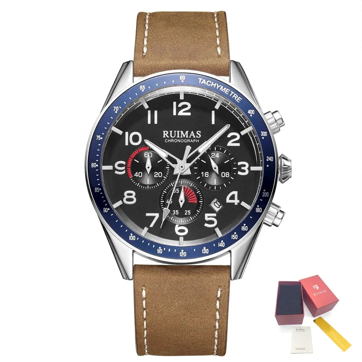 RUIMAS Luxury Brand Chronograph Watches for Men Fashion Leather Sports Military Wristwatch Luminous Clock Auto Date Reloj Hombre 574 by MEGIR WATCH GROUP