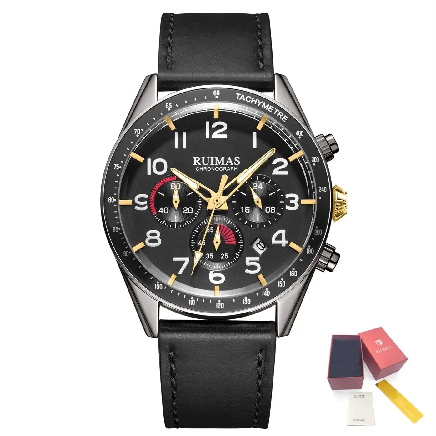 RUIMAS Luxury Brand Chronograph Watches for Men Fashion Leather Sports Military Wristwatch Luminous Clock Auto Date Reloj Hombre 574 by MEGIR WATCH GROUP