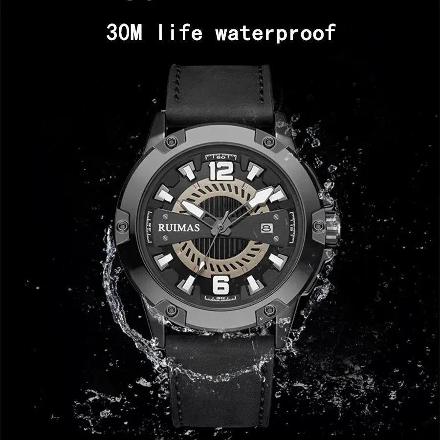 RUIMAS Luxury Men Watches Leather Strap Sport Casual Wristwatches Waterproof Luminous Date Clock Big Dial Montre Homme 302 by MEGIR WATCH GROUP
