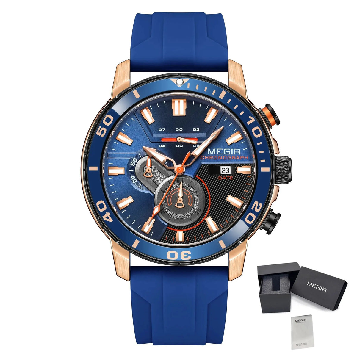 MEGIR Luxury Military Watches for Men Fashion Sport Quartz Wristwatch Waterproof Silicone Band Male Clock Chronograph with Date 2224 by MEGIR WATCH GROUP