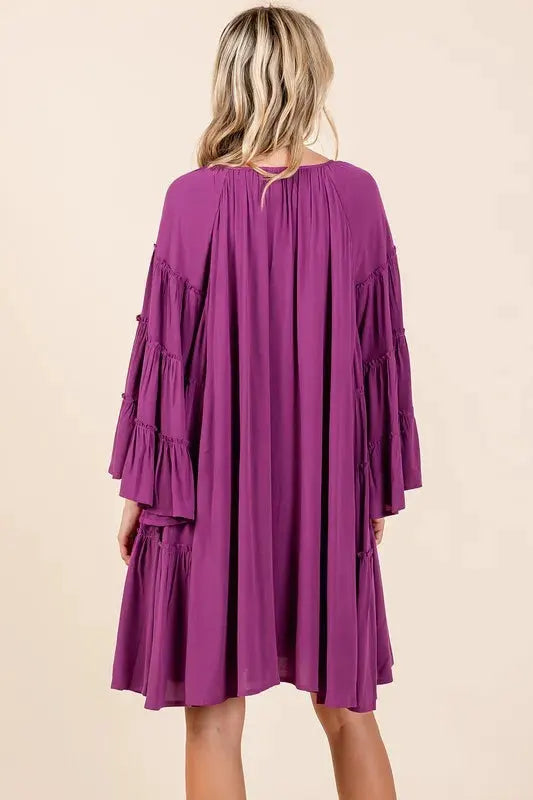 Mittoshop Frill Tie Neck Bell Sleeve Dress by Mittoshop