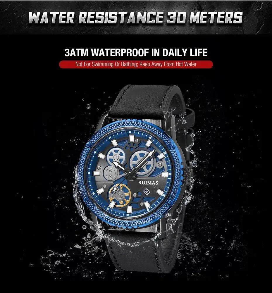RUIMAS Relogio Masculino Luxury Leather Band Quartz Wristwatch Men Big Dial Moda Watches Waterproof Sport Military Reloj Hombre 306 by MEGIR WATCH GROUP