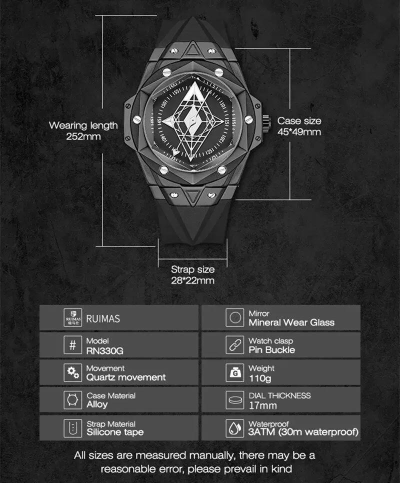 RUIMAS Brand Watches for Men Luxury Quartz Movement Sport Casual Wristwatches Unique Design Waterproof Clock Relogio Masculino 330 by MEGIR WATCH GROUP