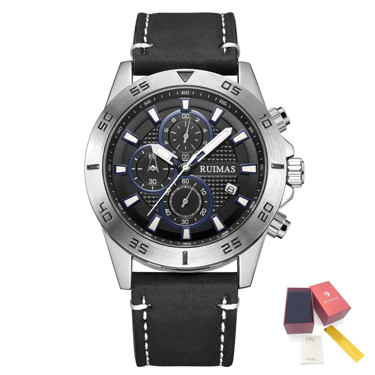 RUIMAS Luxury Brand Mens Watches Quartz Leather Strap Wristwatch Waterproof Clock Sports Large Dial Watch Auto Date Montre Homme 572 by MEGIR WATCH GROUP