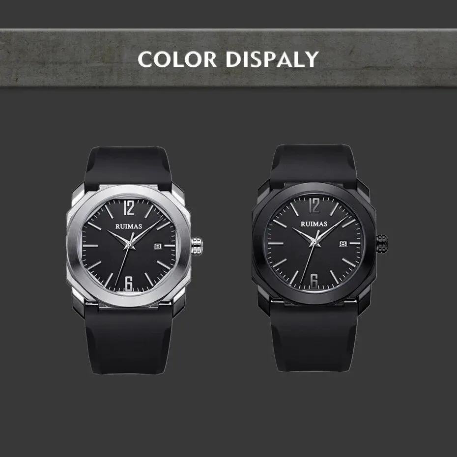 RUIMAS Luxury Silicone Band Quartz Sport Watches for Men Waterproof Calendar Casual Large Dial Wristwatch Clock Montre Homme 525 by MEGIR WATCH GROUP