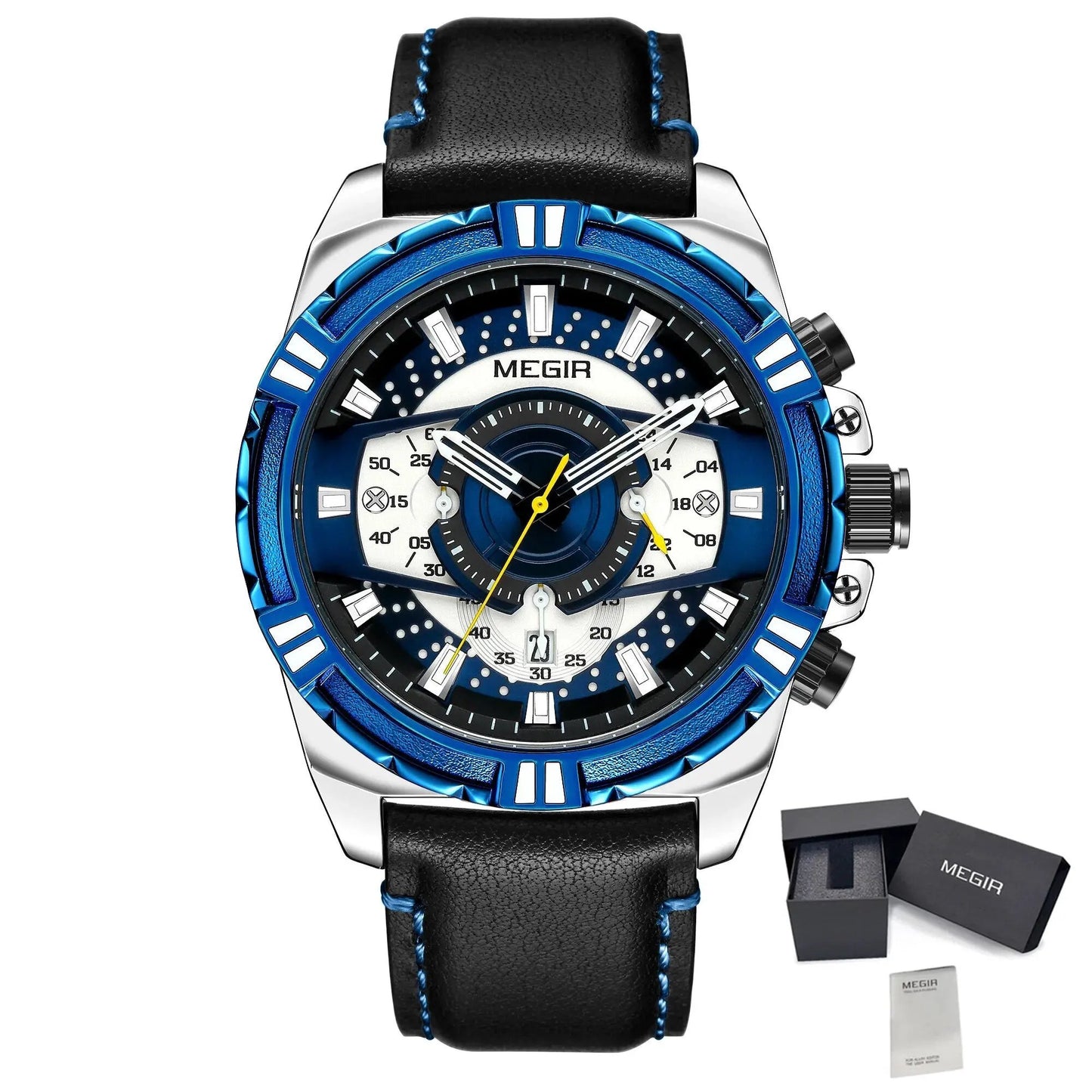 MEGIR Luxury Men Casual Sport Watch Leather Strap Quartz Wristwatch Waterproof Calendar Man Chronograph Clock Montre Homme 2118 by MEGIR WATCH GROUP