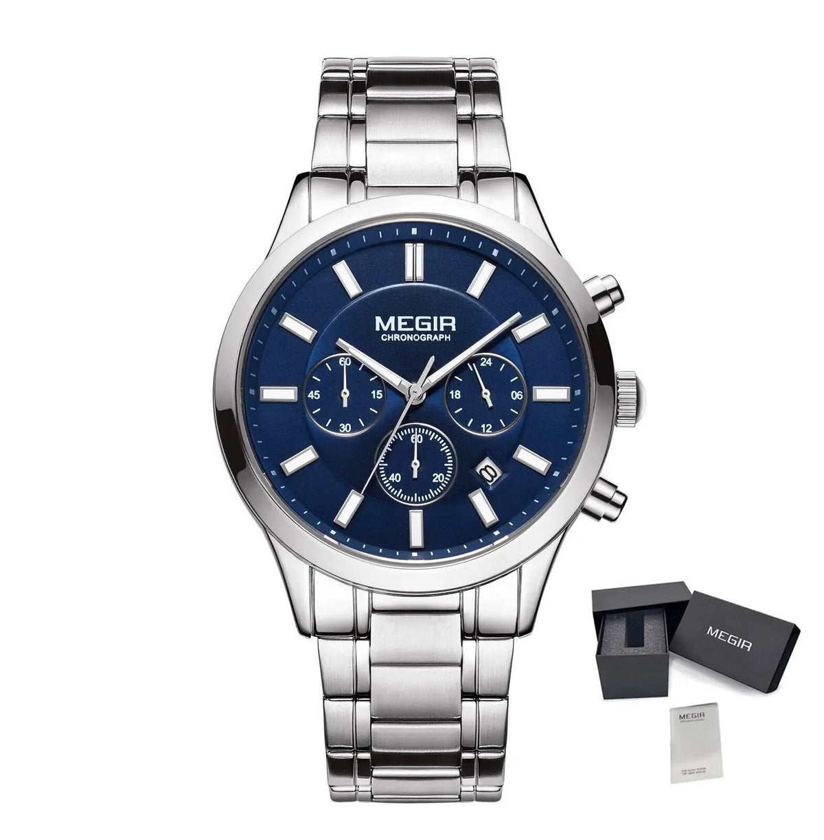 MEGIR Stainless Steel Waterproof Wrist Watches for Men Luminous Chronograph Business Quartz Men's Casual Clock Reloj Hombre 2150 by MEGIR WATCH GROUP