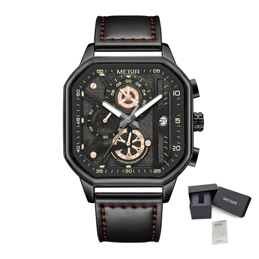 MEGIR Fashion Square Case Men's Sport Watch Quartz Chronograph Luminous Military Wristwatches Luminous Date Clock Reloj Hombre 8106 by MEGIR WATCH GROUP