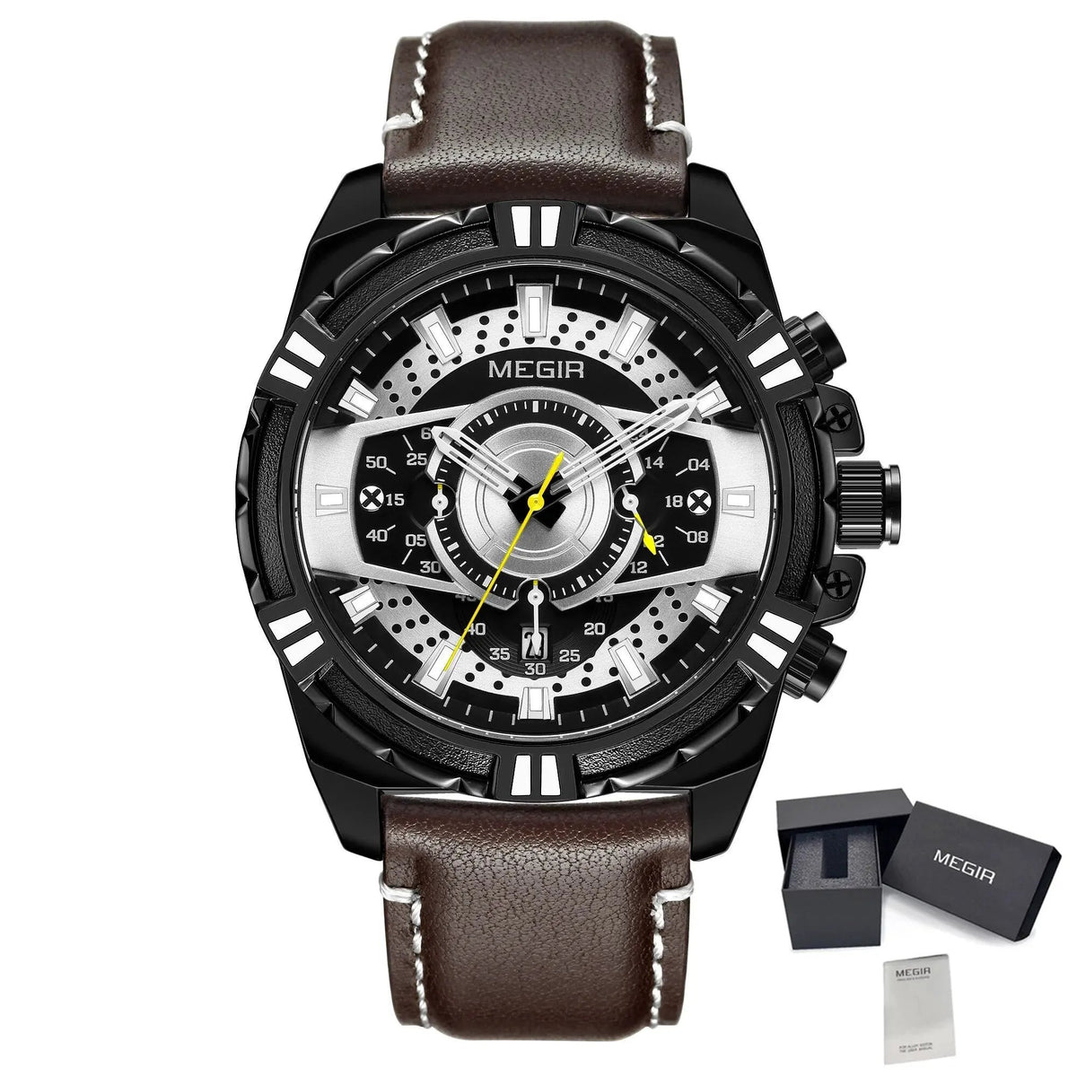 MEGIR Luxury Men Casual Sport Watch Leather Strap Quartz Wristwatch Waterproof Calendar Man Chronograph Clock Montre Homme 2118 by MEGIR WATCH GROUP
