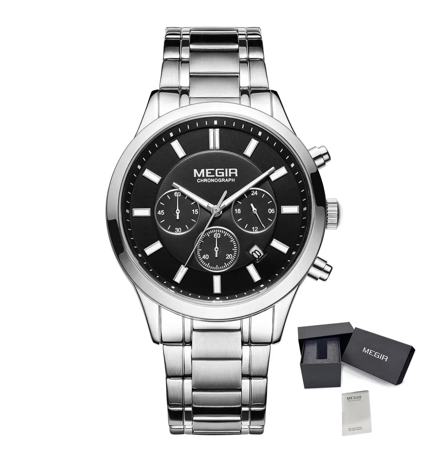 MEGIR Stainless Steel Waterproof Wrist Watches for Men Luminous Chronograph Business Quartz Men's Casual Clock Reloj Hombre 2150 by MEGIR WATCH GROUP