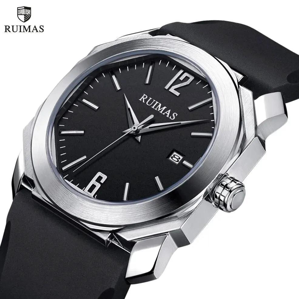 RUIMAS Luxury Silicone Band Quartz Sport Watches for Men Waterproof Calendar Casual Large Dial Wristwatch Clock Montre Homme 525 by MEGIR WATCH GROUP