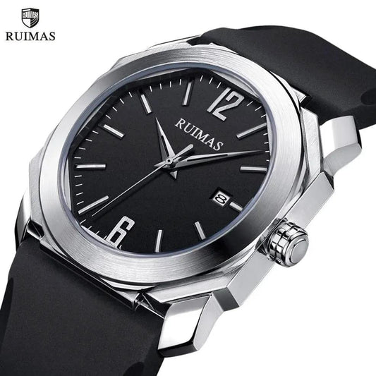 RUIMAS Luxury Silicone Band Quartz Sport Watches for Men Waterproof Calendar Casual Large Dial Wristwatch Clock Montre Homme 525 by MEGIR WATCH GROUP