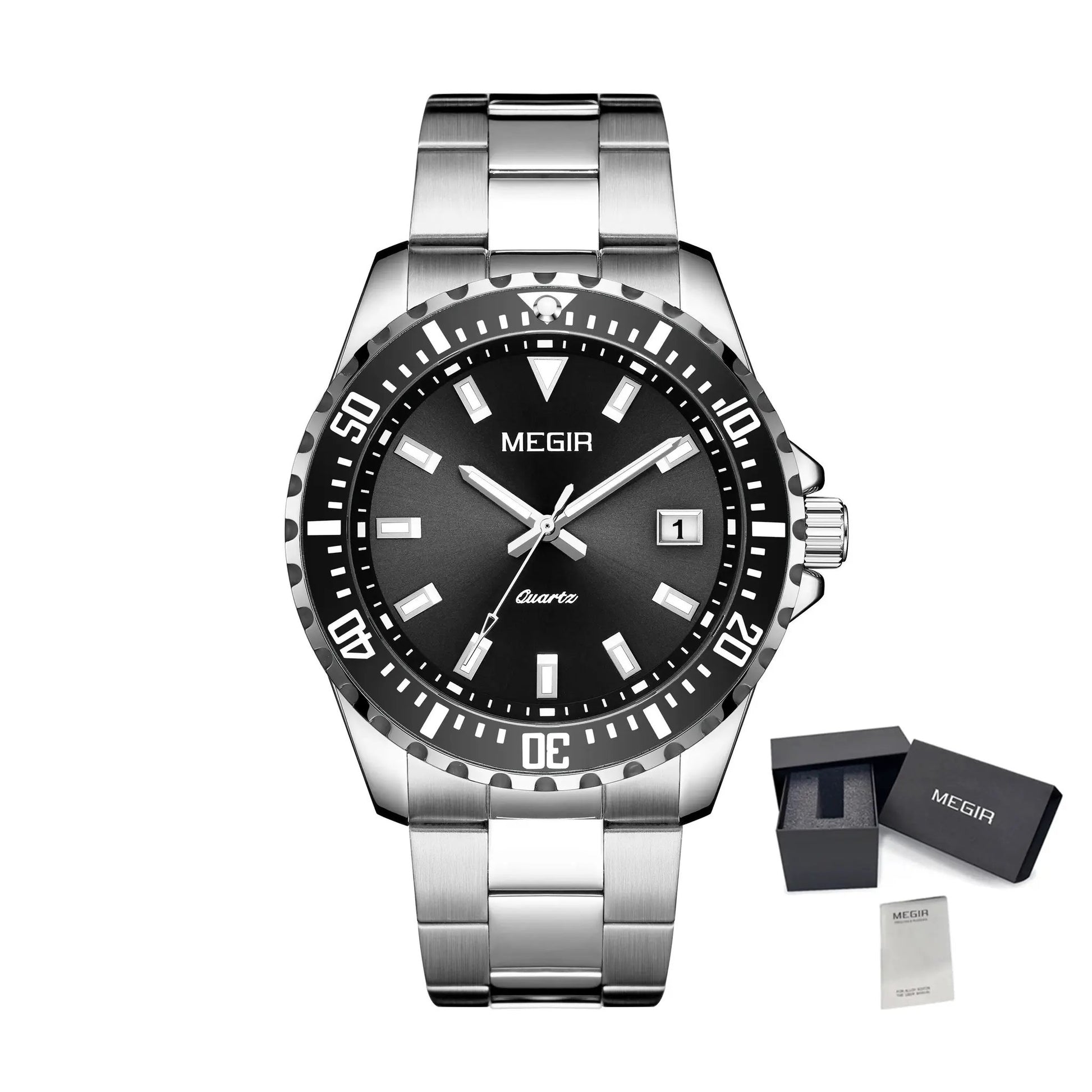 MEGIR Fashion Men Watches Top Luxury Stainless Steel Quartz Wristwatch Calendar Luminous Clock Large Dial Relogio Masculino 2064AG by MEGIR WATCH GROUP
