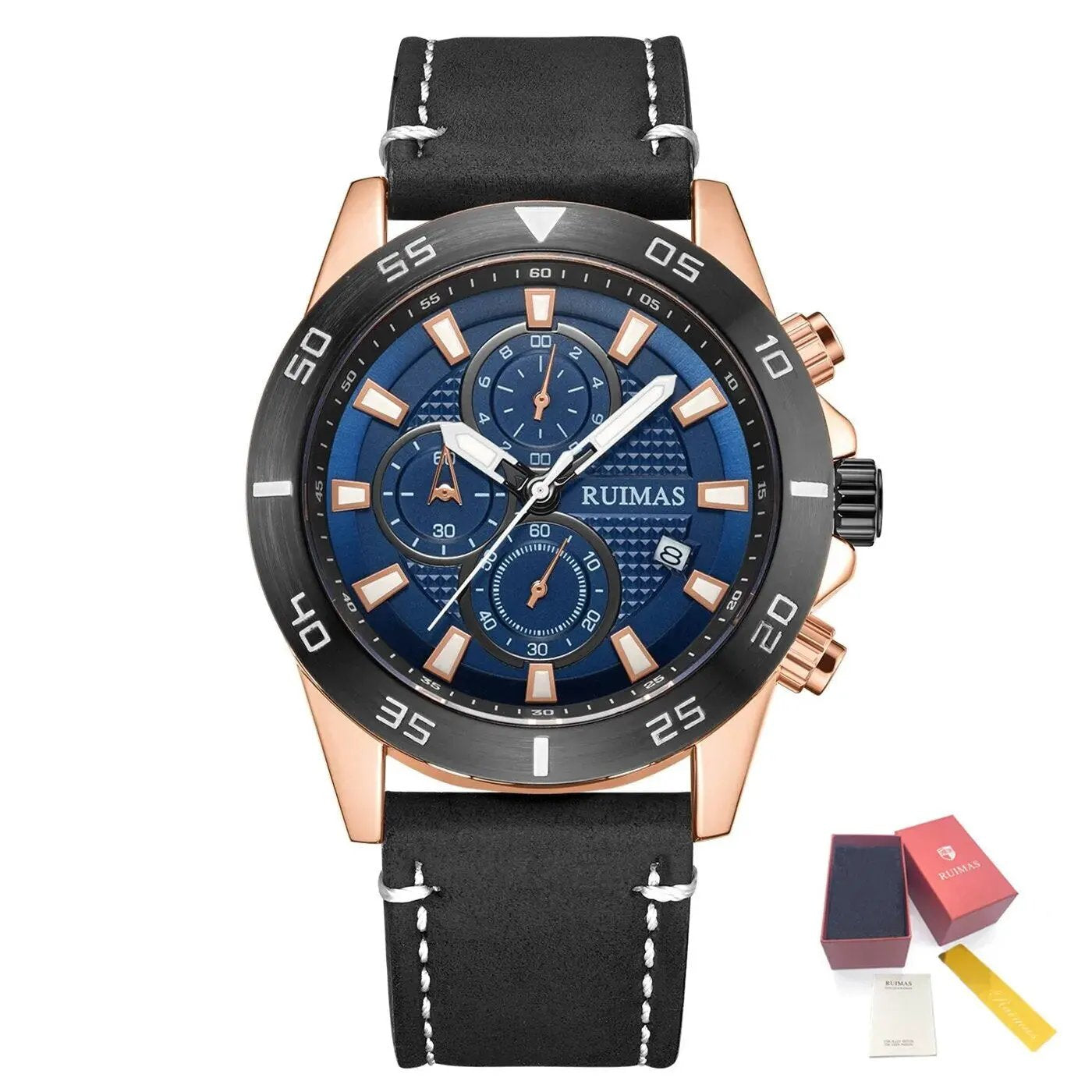 RUIMAS Luxury Brand Mens Watches Quartz Leather Strap Wristwatch Waterproof Clock Sports Large Dial Watch Auto Date Montre Homme 572 by MEGIR WATCH GROUP