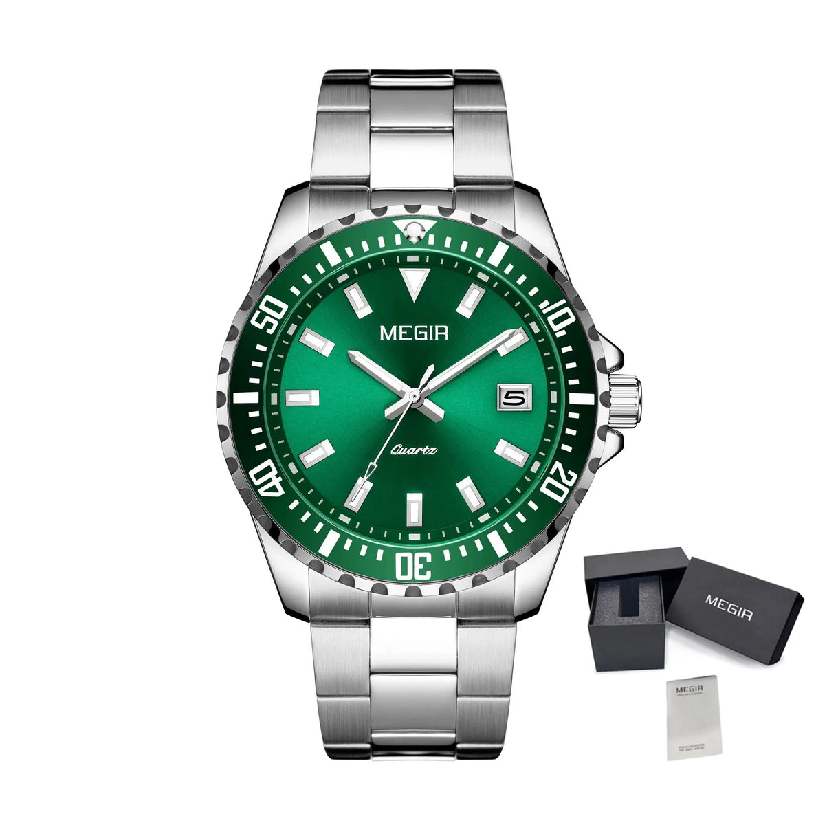 MEGIR Fashion Men Watches Top Luxury Stainless Steel Quartz Wristwatch Calendar Luminous Clock Large Dial Relogio Masculino 2064AG by MEGIR WATCH GROUP