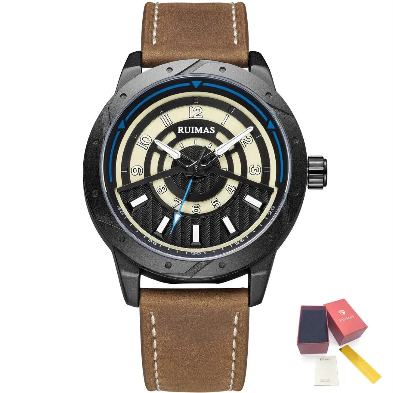 RUIMAS Men Wristwatch Luxury Leather Sports Military Wrist Watches Waterproof Large Dial Casual Quartz Clock Relogio Masculino 594 by MEGIR WATCH GROUP