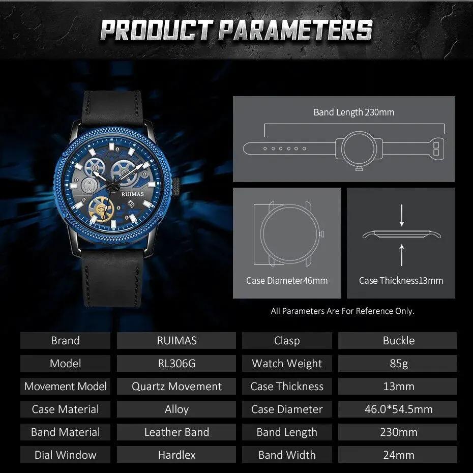 RUIMAS Relogio Masculino Luxury Leather Band Quartz Wristwatch Men Big Dial Moda Watches Waterproof Sport Military Reloj Hombre 306 by MEGIR WATCH GROUP