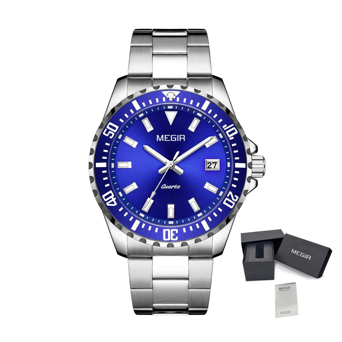 MEGIR Fashion Men Watches Top Luxury Stainless Steel Quartz Wristwatch Calendar Luminous Clock Large Dial Relogio Masculino 2064AG by MEGIR WATCH GROUP