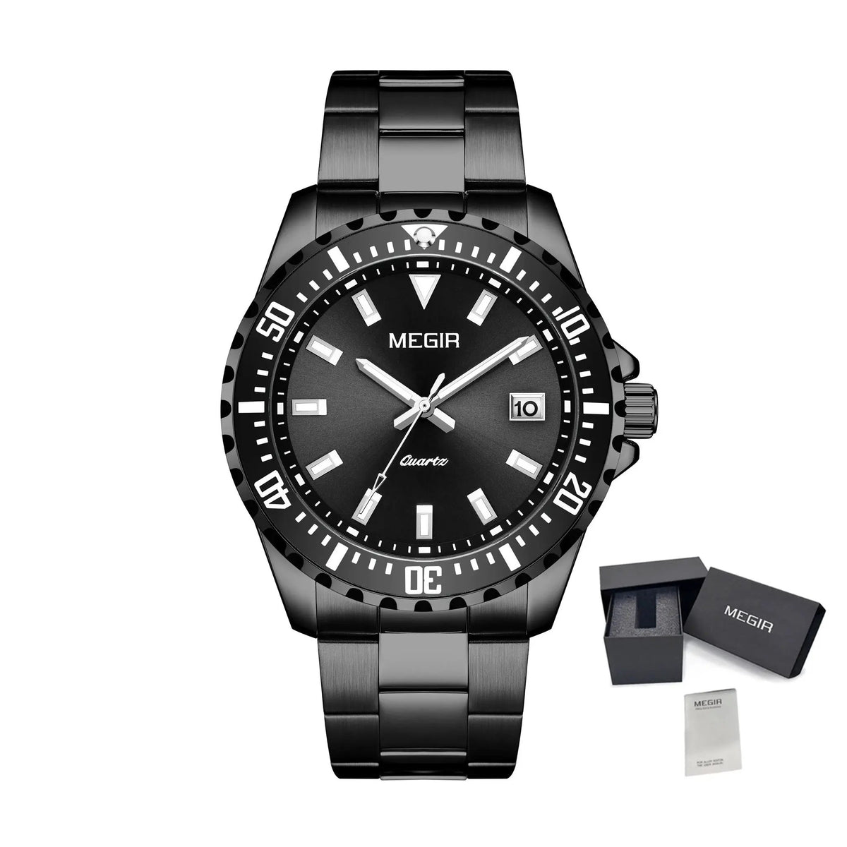 MEGIR Fashion Men Watches Top Luxury Stainless Steel Quartz Wristwatch Calendar Luminous Clock Large Dial Relogio Masculino 2064AG by MEGIR WATCH GROUP