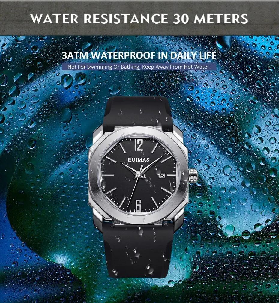 RUIMAS Luxury Silicone Band Quartz Sport Watches for Men Waterproof Calendar Casual Large Dial Wristwatch Clock Montre Homme 525 by MEGIR WATCH GROUP