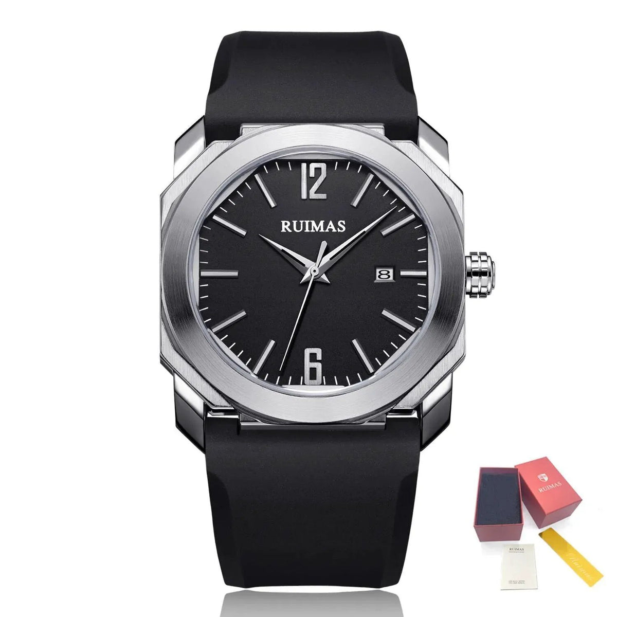 RUIMAS Luxury Silicone Band Quartz Sport Watches for Men Waterproof Calendar Casual Large Dial Wristwatch Clock Montre Homme 525 by MEGIR WATCH GROUP