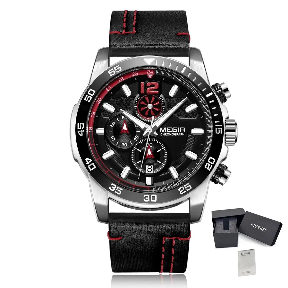 MEGIR Black Luxury Men's Wrist Watch Man Leather Strap Waterproof Chronograph Sports Men Watches Clock Hour Quartz Wristwatches 2131 by MEGIR WATCH GROUP