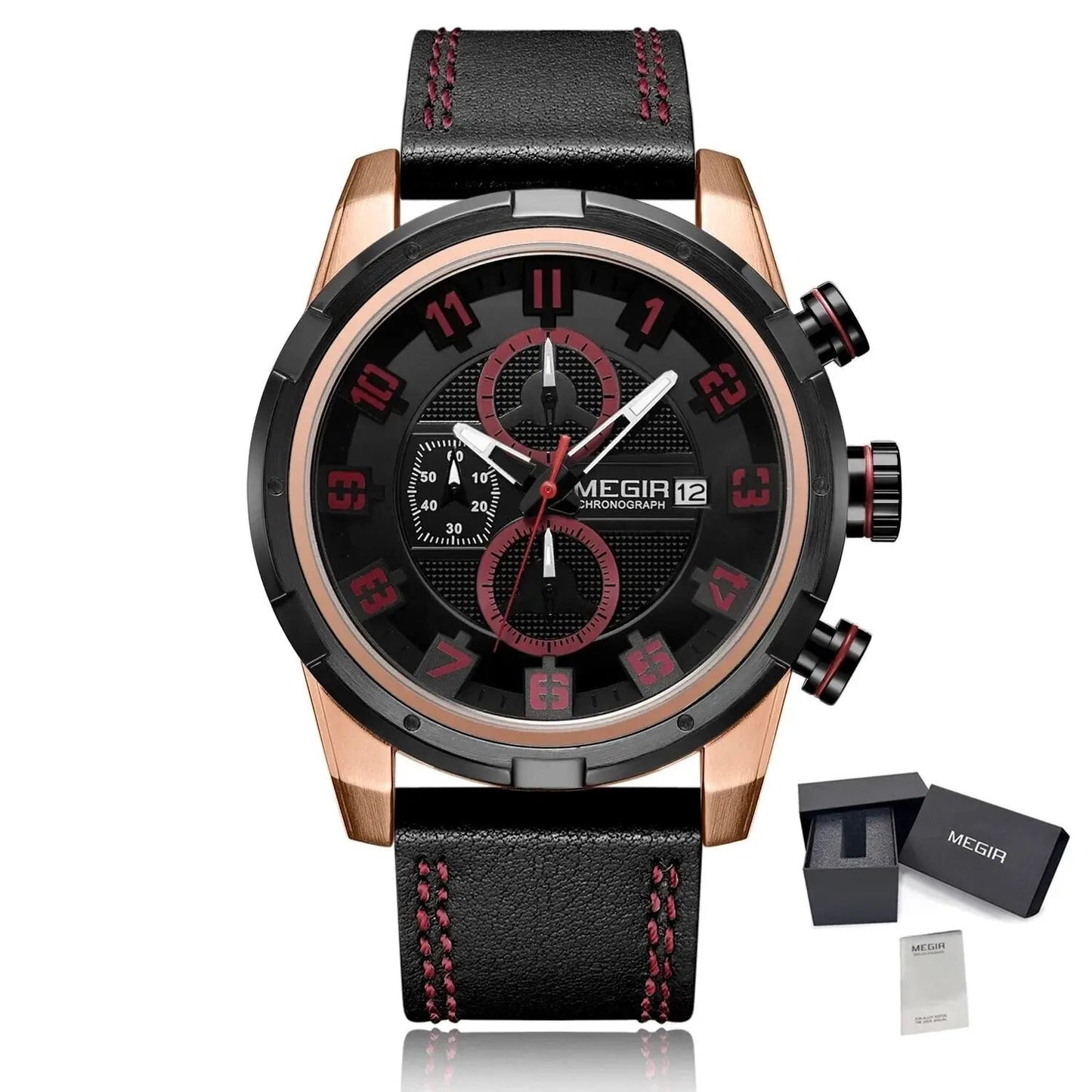 MEGIR Sport Watch for Men Leather Strap Quartz Military Wristwatch with Chronograph Waterproof Calendar Clock Reloj Hombre 2082 by MEGIR WATCH GROUP