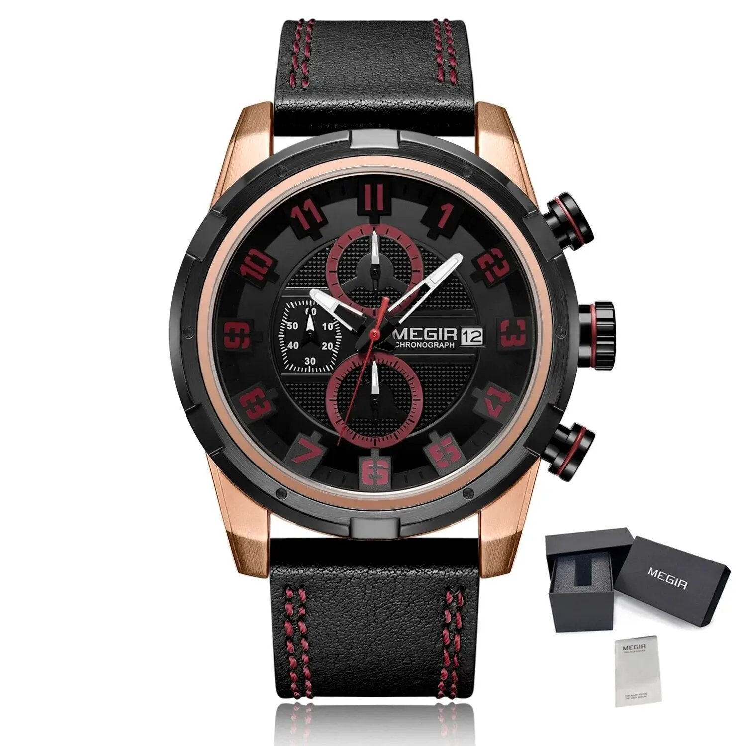 MEGIR Sport Watch for Men Leather Strap Quartz Military Wristwatch with Chronograph Waterproof Calendar Clock Reloj Hombre 2082 by MEGIR WATCH GROUP