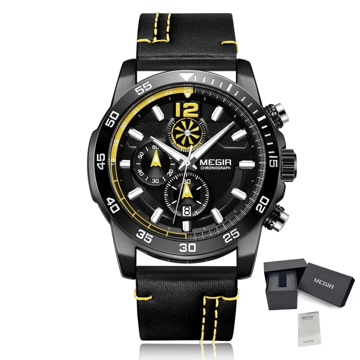 MEGIR Black Luxury Men's Wrist Watch Man Leather Strap Waterproof Chronograph Sports Men Watches Clock Hour Quartz Wristwatches 2131 by MEGIR WATCH GROUP