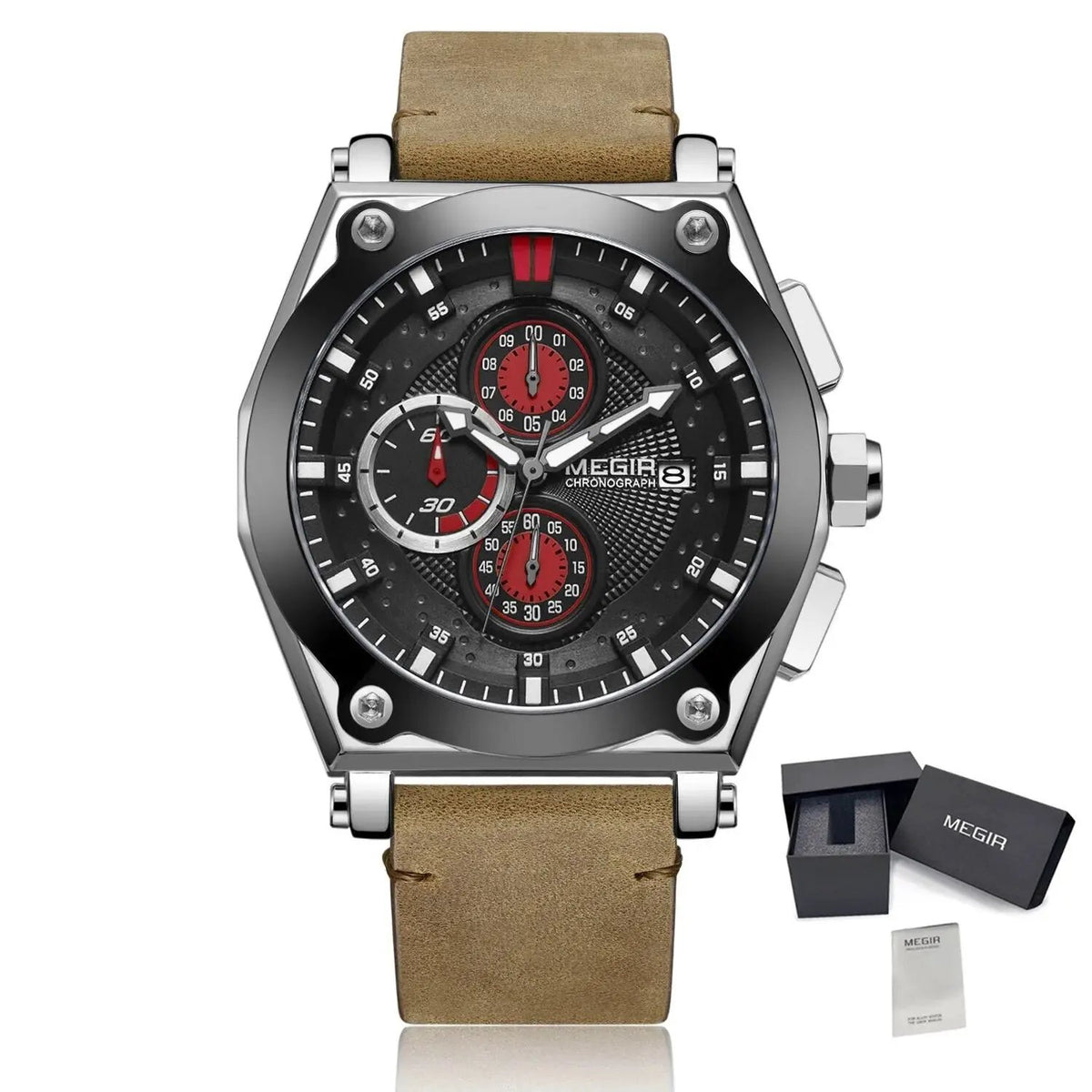 MEGIR Luxury Quartz Men Watch Multifunction Leather Strap Sport Chronograph Waterproof Man Wristwatch Clock Montre Homme 2098 by MEGIR WATCH GROUP