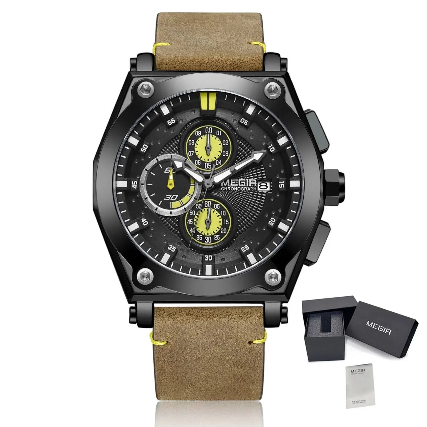 MEGIR Luxury Quartz Men Watch Multifunction Leather Strap Sport Chronograph Waterproof Man Wristwatch Clock Montre Homme 2098 by MEGIR WATCH GROUP