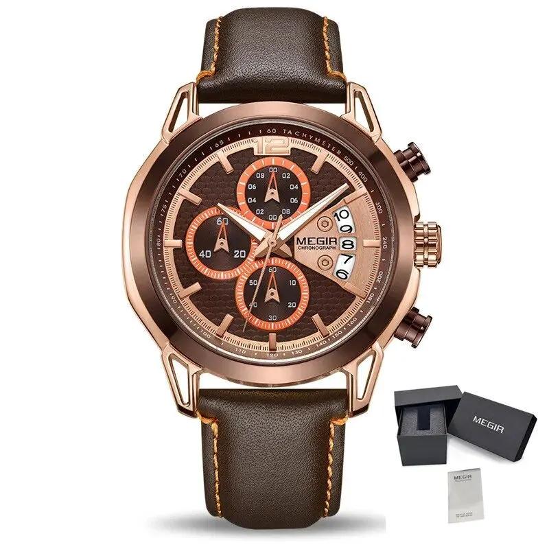 MEGIR Fashion Men Military Sport Watches Leather Strap Quartz Business Wristwatch Chronograph Waterproof Luminous Date Clock 2071 by MEGIR WATCH GROUP