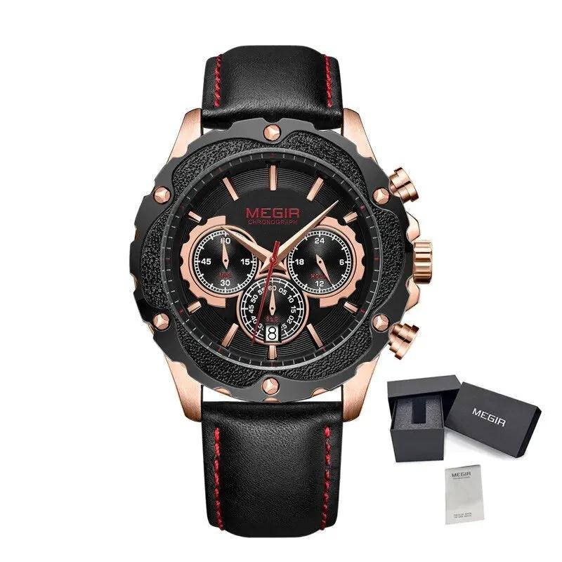 MEGIR Luxury Sport Watches for Men Waterproof Quartz Wrist Watch Chronograph Leather Military Wristwatch Clock Reloj Hombre 2070 by MEGIR WATCH GROUP