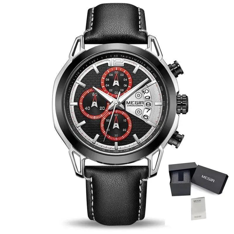 MEGIR Fashion Men Military Sport Watches Leather Strap Quartz Business Wristwatch Chronograph Waterproof Luminous Date Clock 2071 by MEGIR WATCH GROUP