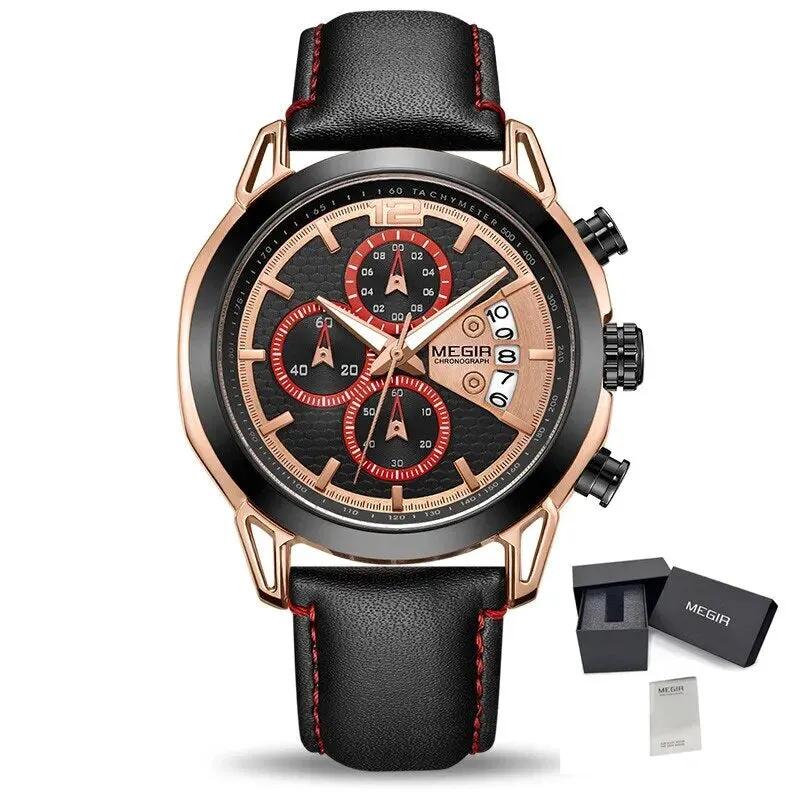 MEGIR Fashion Men Military Sport Watches Leather Strap Quartz Business Wristwatch Chronograph Waterproof Luminous Date Clock 2071 by MEGIR WATCH GROUP