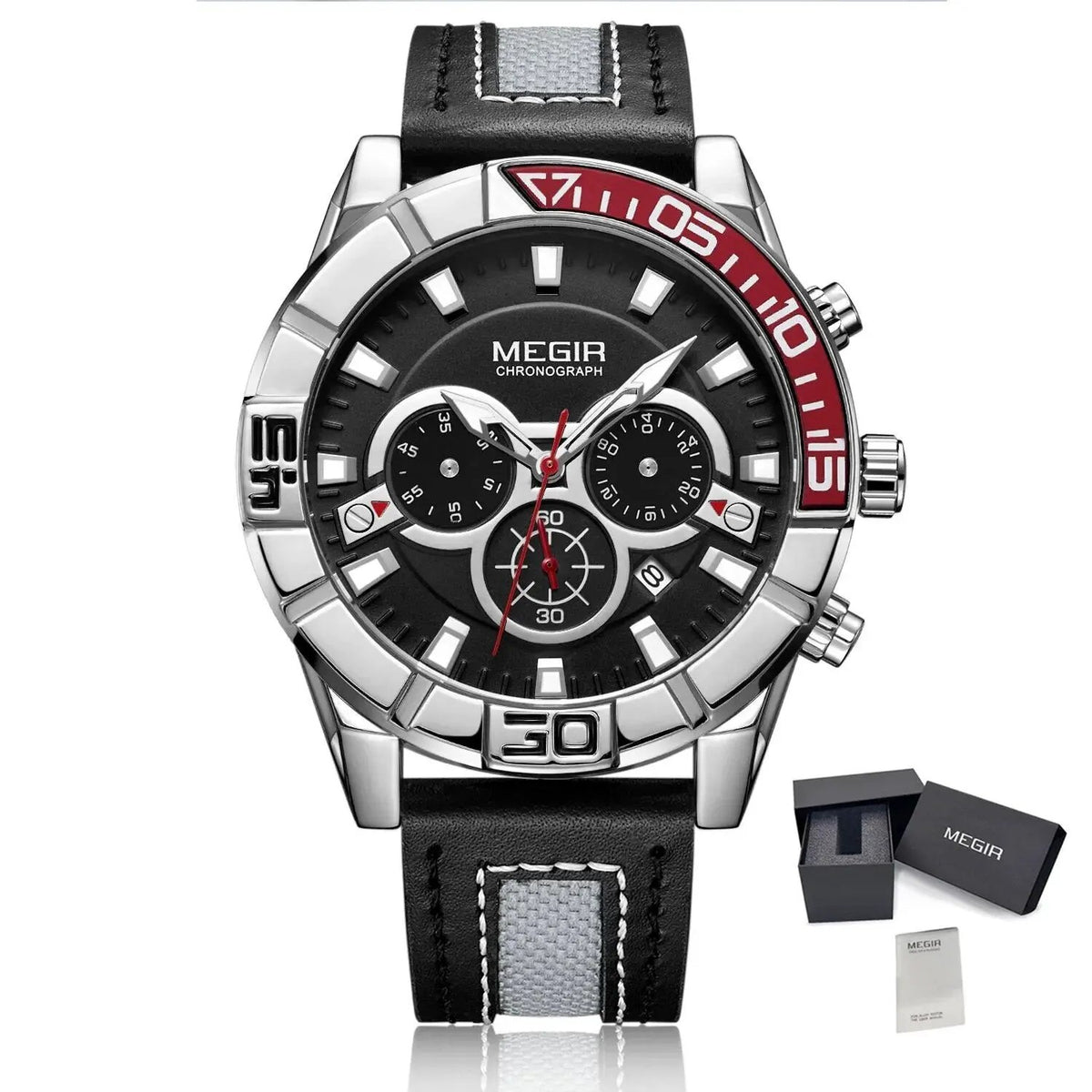 MEGIR Leather Strap Men Watches Fashion Military Sports Chronograph Waterproof Luminous Quartz Wristwatch Clock 24-hour 2066 by MEGIR WATCH GROUP