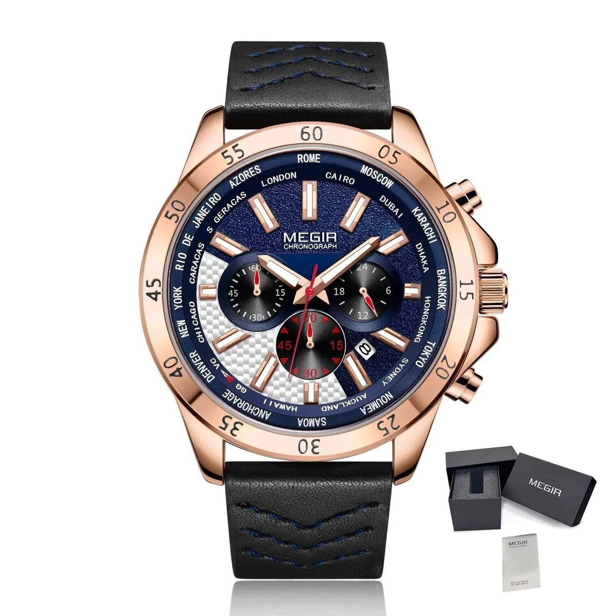 MEGIR Men Sport Watch Luxury Leather Strap Casual Quartz Chronograph Waterproof Luminous Male Wristwatch Relogio Masculino 2103 by MEGIR WATCH GROUP