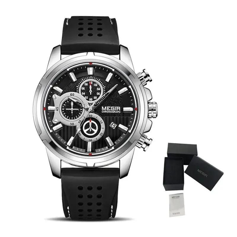 MEGIR Men Watch Silicone Strap Quartz Chronograph Wristwatch Fashion Men's Sport Watches Waterproof Calendar Reloj Hombre 2101 by MEGIR WATCH GROUP