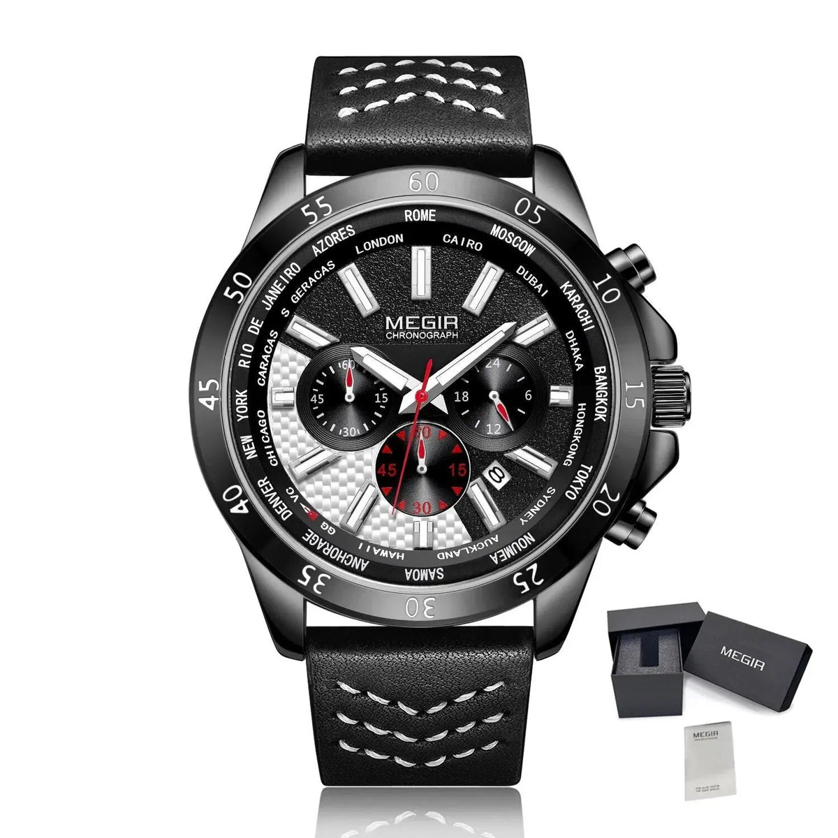 MEGIR Men Sport Watch Luxury Leather Strap Casual Quartz Chronograph Waterproof Luminous Male Wristwatch Relogio Masculino 2103 by MEGIR WATCH GROUP