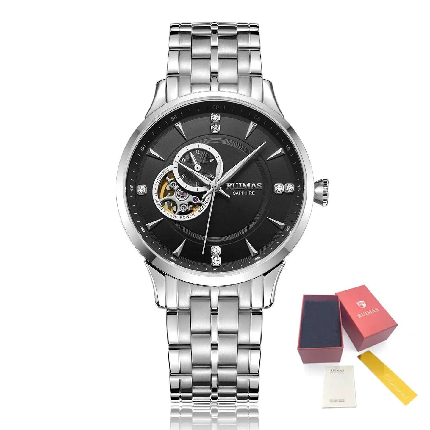 RUIMAS Gold Men Watch Luxury Stainless Steel Automatic Mechanical Watches Sapphire Glass Waterproof Wristwatch Relogio Masculino 6735 by MEGIR WATCH GROUP